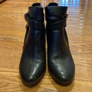 Black bootie with belt on side